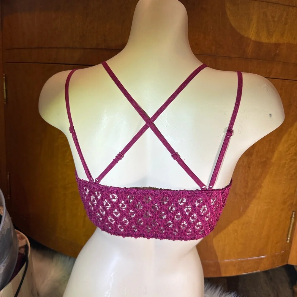 NWT Anemone bralette Burgundy Red  Lace Strappy adj. strap removable pad S M XXL